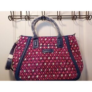 VERA BRADLEY Katalina Pink Diamonds breast‎ cancer trimmed Navy Trapeze Satchel